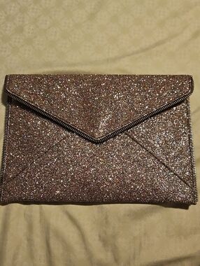 NWT Rebecca Minkoff Glitter Envelope Leo Clutch Bag - Silver Hardware